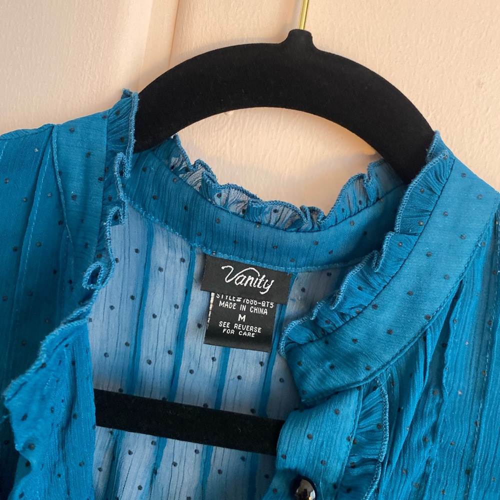 Vanity Teal Ruffle Blouse - Picture 2 of 4